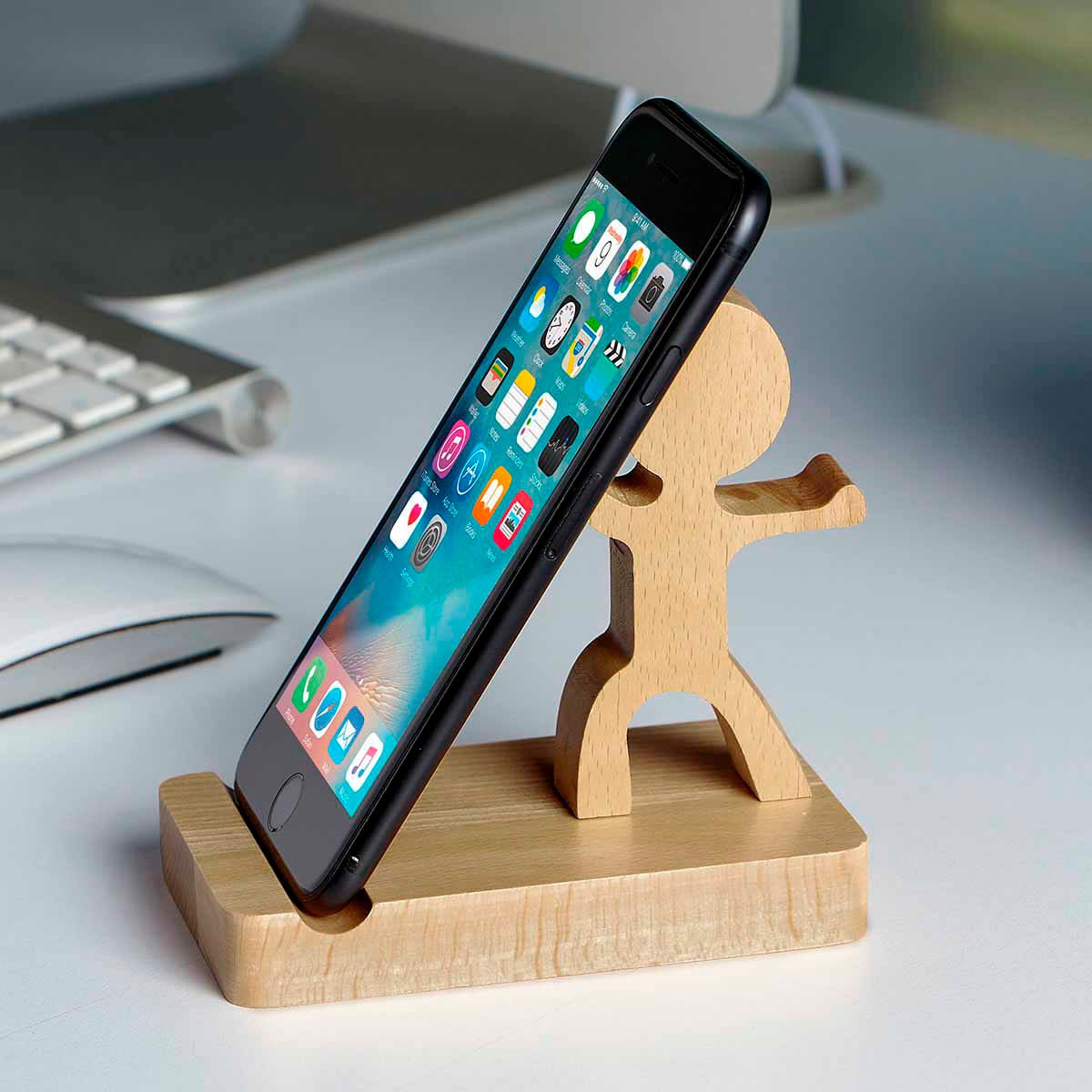 Base de Madera para Celular con Impresión en Serigrafía - Colores Naturales