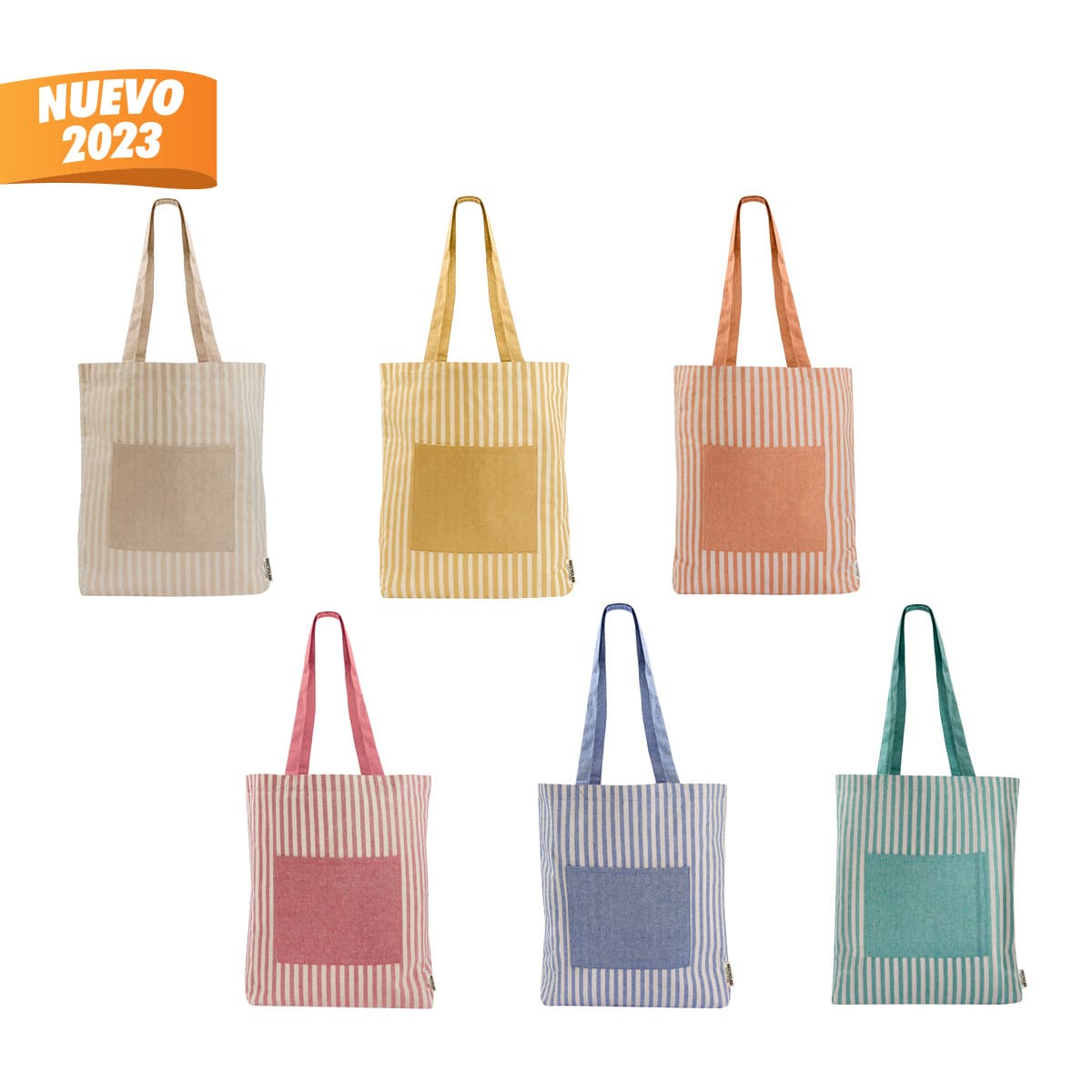 Bolsa Ecológica de Algodón Reciclado con Bolsillo Frontal a Rayas - Image 2