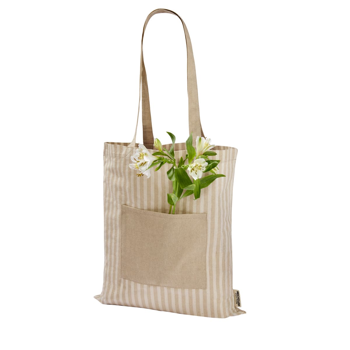 Bolsa Ecológica de Algodón Reciclado con Bolsillo Frontal a Rayas - Image 4