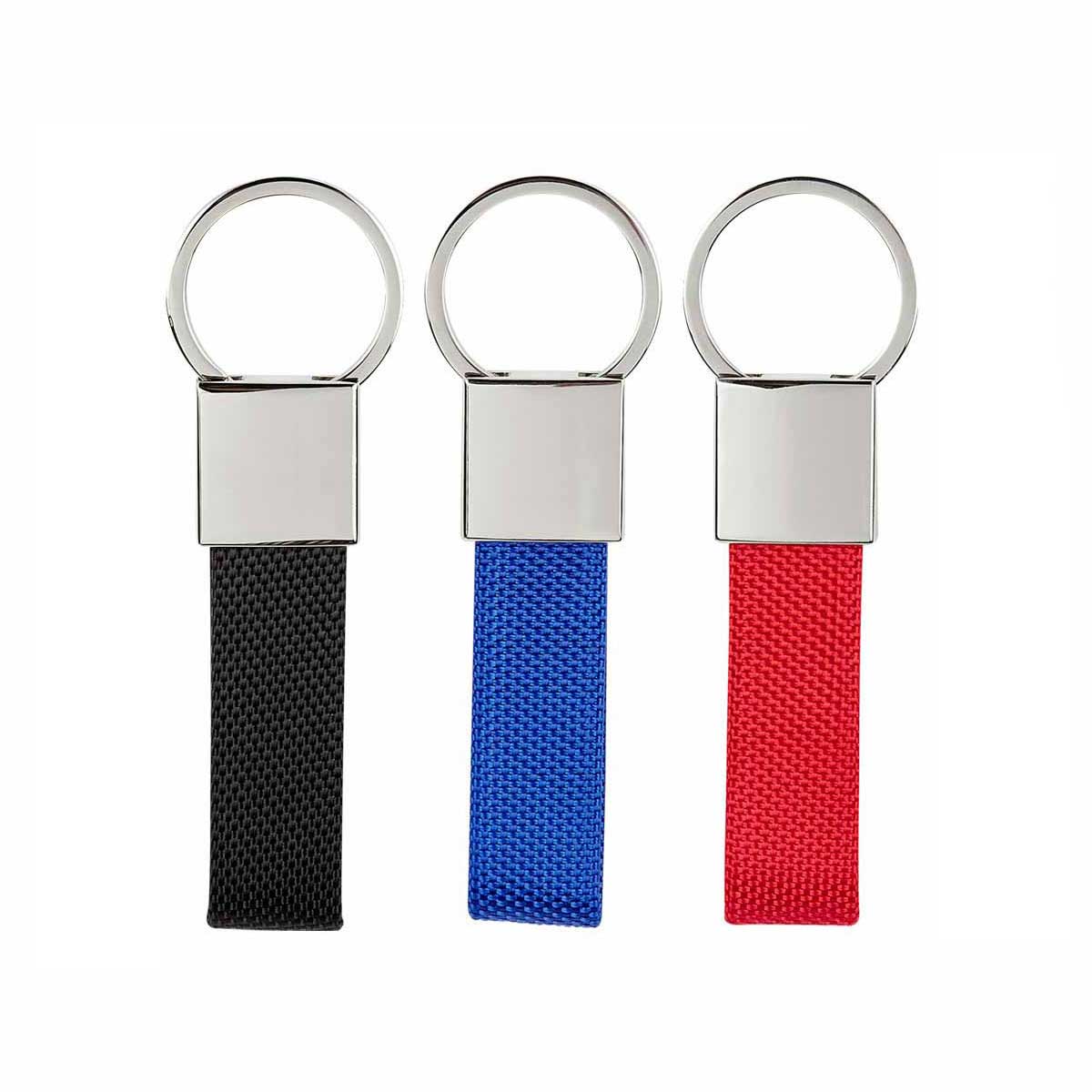 Llavero de Metal con Tela Impresos Personalizados - Colores Azul, Negro y Rojo - Image 3