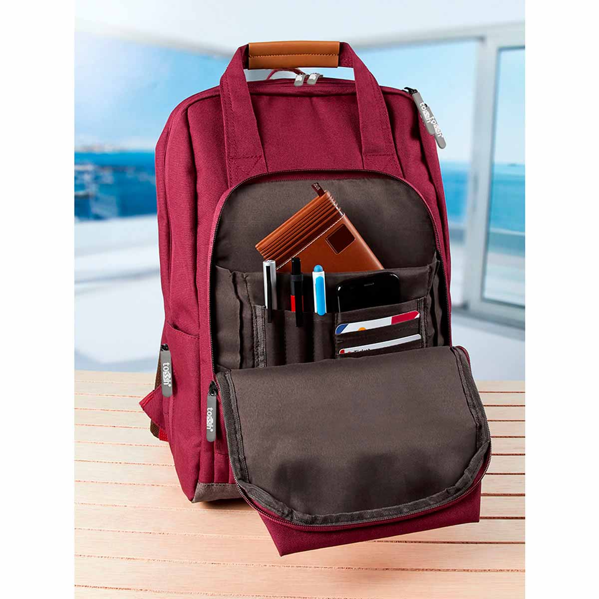 Elegante Mochila Promocional de Poliéster con Serigrafía o Bordado - Variantes en Azul y Rojo - Image 6