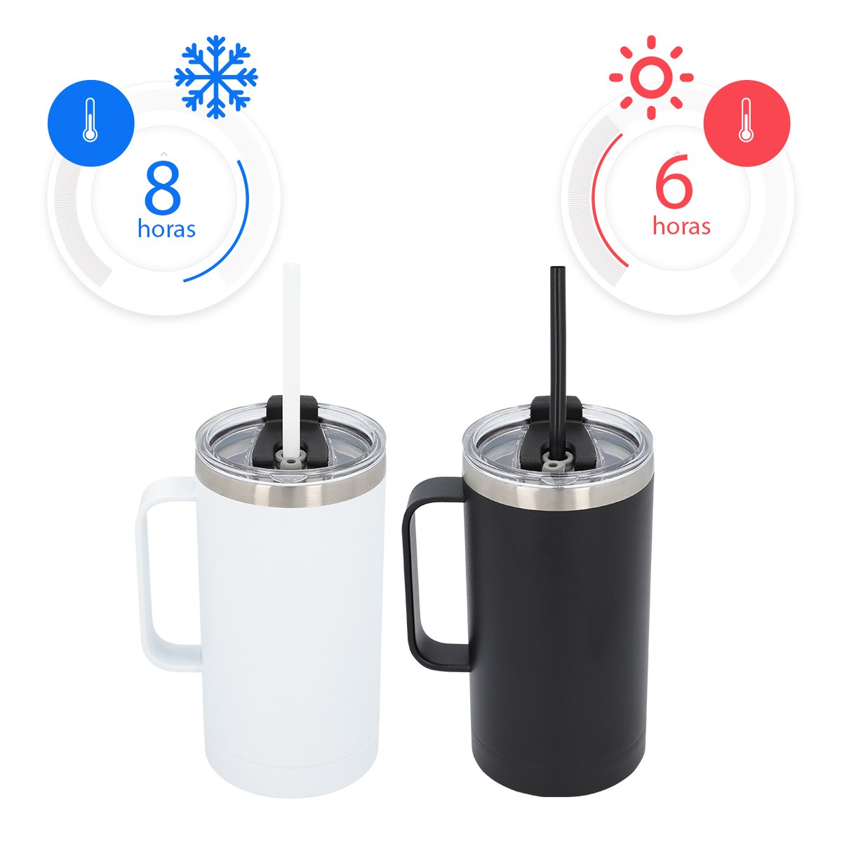 Termo Promocional de Acero Inoxidable con Popote y Capacidad de 590 ML